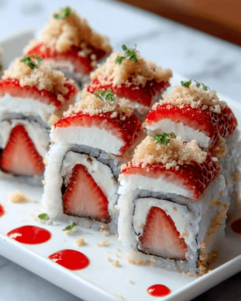 Creative & Cute Strawberry Shortcake Sushi Roll Dessert Recipe