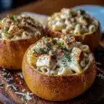 Chicken Alfredo Garlic Bread Bowls Recipe
