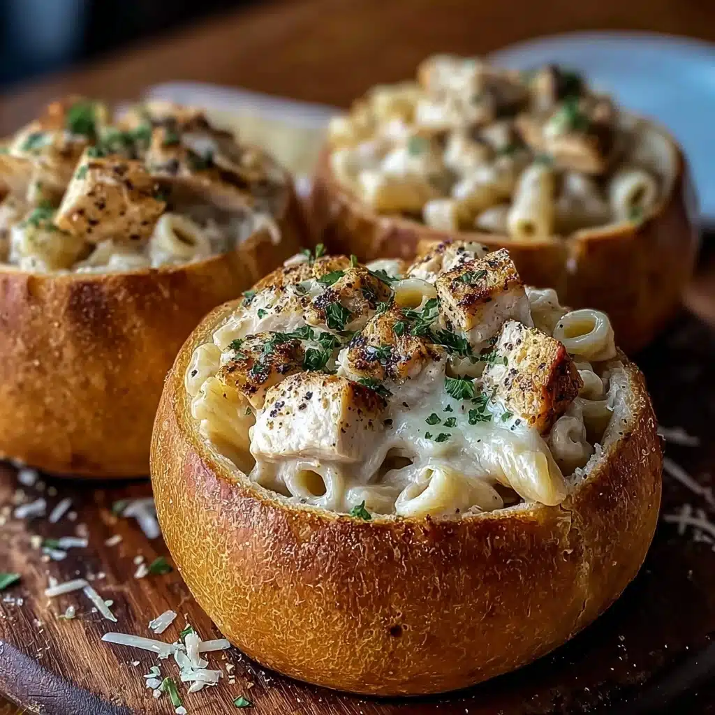 Chicken Alfredo Garlic Bread Bowls Recipe - Recipe Image