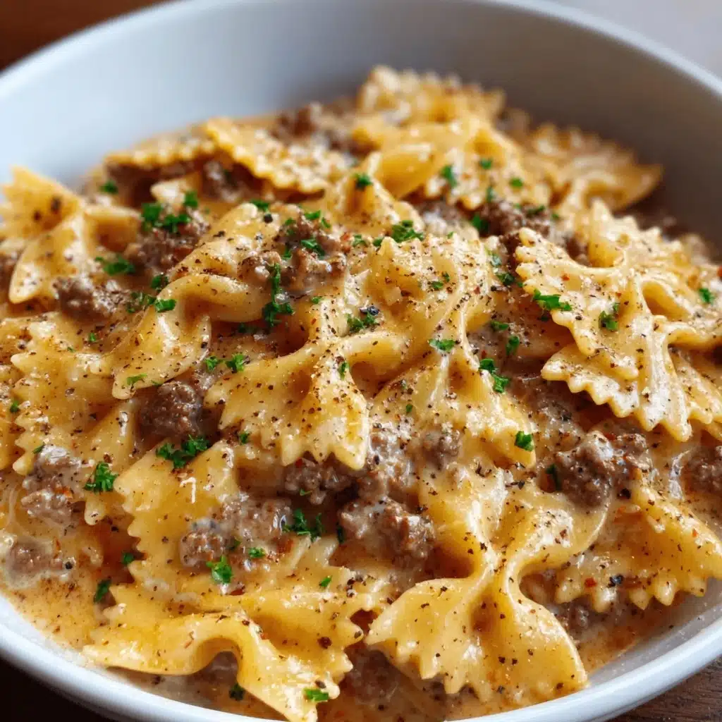 Creamy Parmesan Garlic Beef Bowtie Pasta Recipe