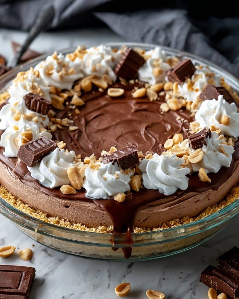 No-Bake Cream Cheese Peanut Butter Pie with Chocolate Whipped Cream Recipe