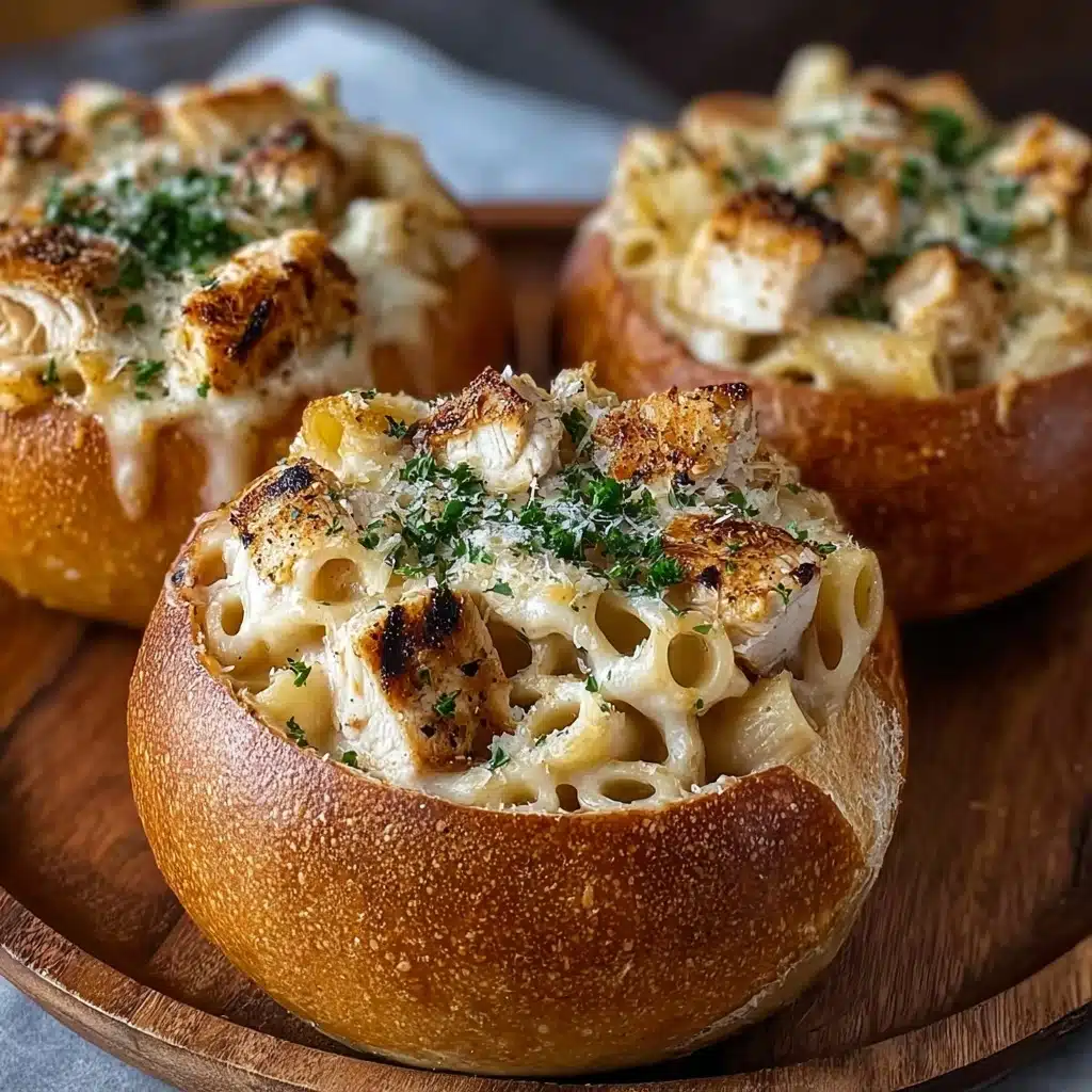 Chicken Alfredo Garlic Bread Bowls Recipe - Recipe Image