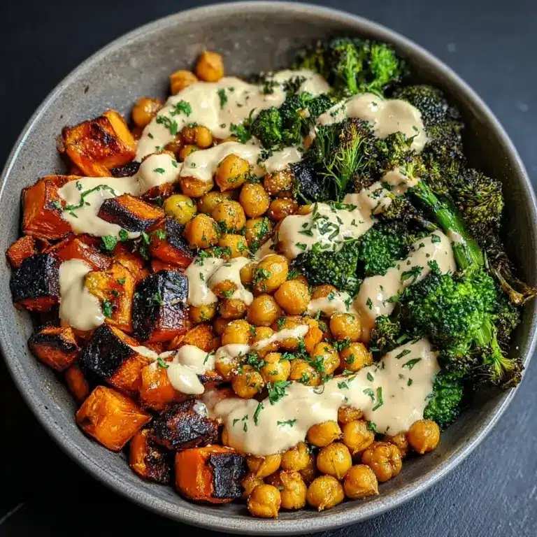 Roasted Vegetable & Chickpea Bowl with Tahini Dressing Recipe