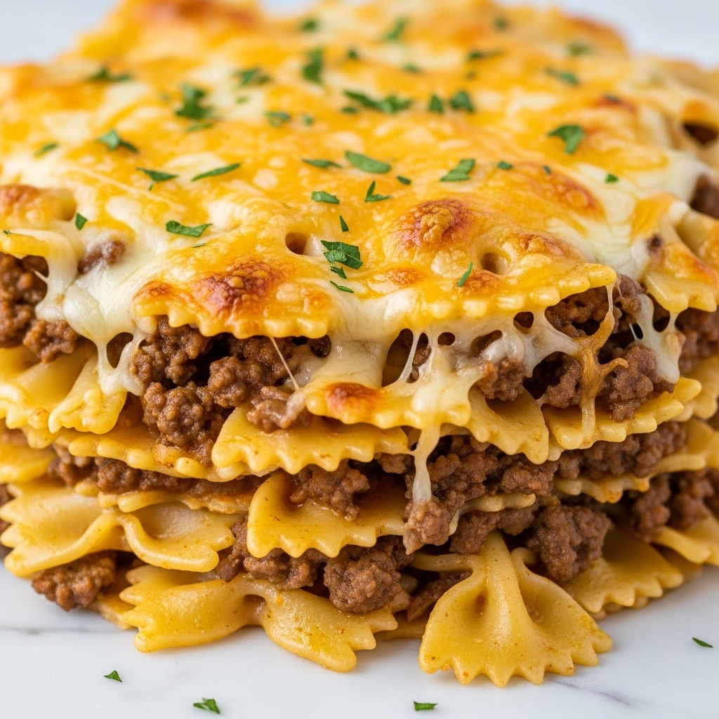 Cajun Cream Cheese Alfredo Bowties with Spiced Ground Beef Recipe