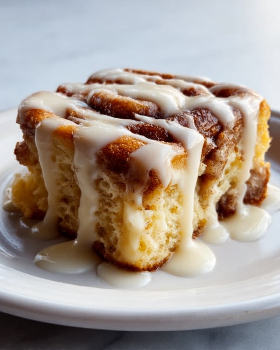 A close-up of a single cinnamon roll piece placed on a white round plate, showing three main layers: the soft, light golden-brown dough forms the base and inside, topped with a thick layer of dark brown cinnamon spice swirl, and a generous drizzle of creamy white icing covering the top and dripping down the sides, sitting on a white marbled surface. Photo taken with an iphone --ar 4:5 --v 7