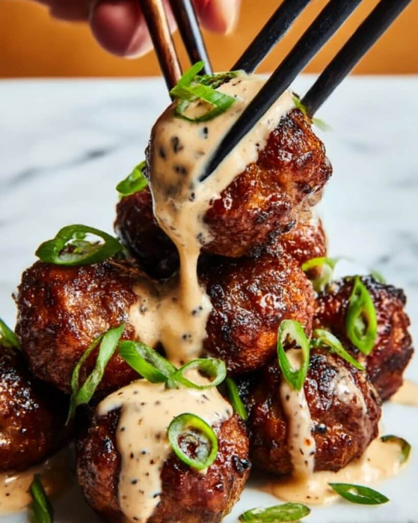 Korean BBQ Meatballs with Spicy Mayo Dip Recipe
