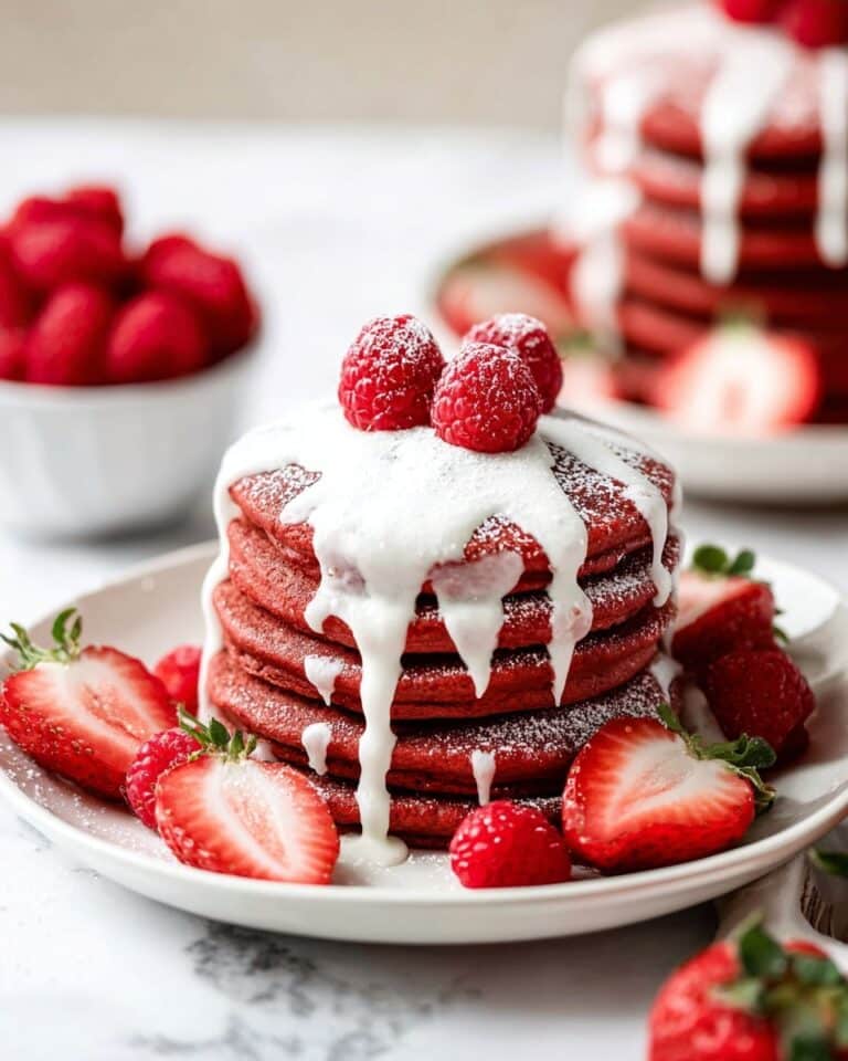 Red Velvet Pancakes with Cream Cheese Drizzle Recipe