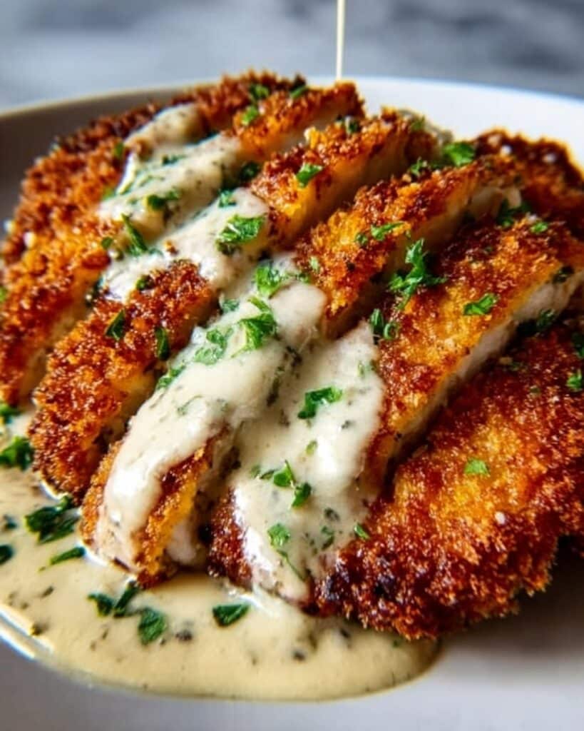 Parmesan Crusted Chicken with Creamy Garlic Sauce Recipe