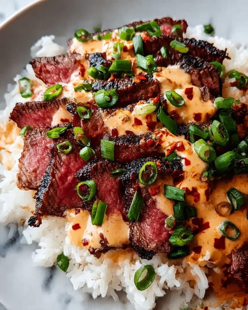 Korean BBQ Steak Rice Bowls with Spicy Cream Sauce Recipe